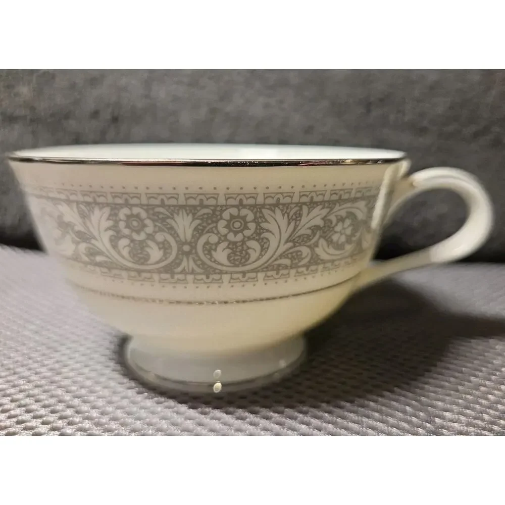 Noritake China Naples 6975 Cup & Saucer Gray Floral Trim